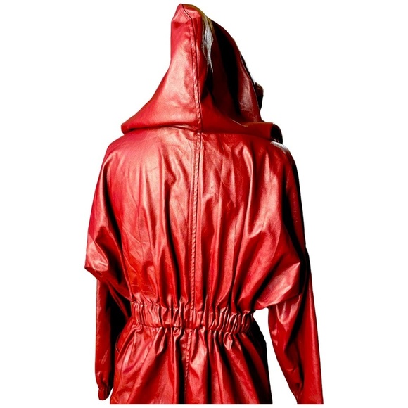 NWOT BURGUNDY Milan Runway LAMBSKIN Leather hooded jacket - Picture 12 of 16